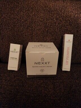 Nexxt Skincare Bundle Night Cream Lip Plumper Tea Tree Serum New